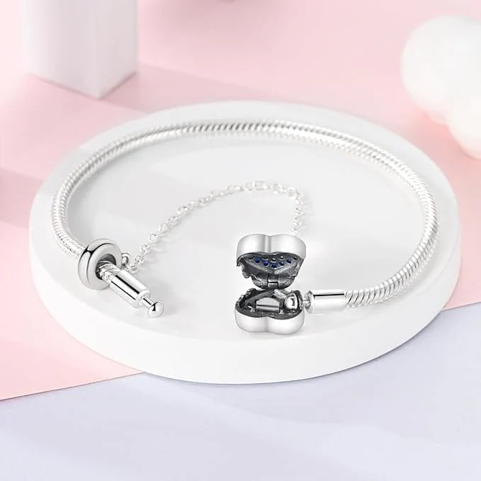 Heart Charm Bracelet with Blue Gradient Crystals and Safety Chain - Image 3