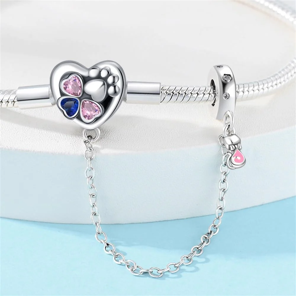 Heart & Paw Charm Bracelet with Safety Chain - Image 3