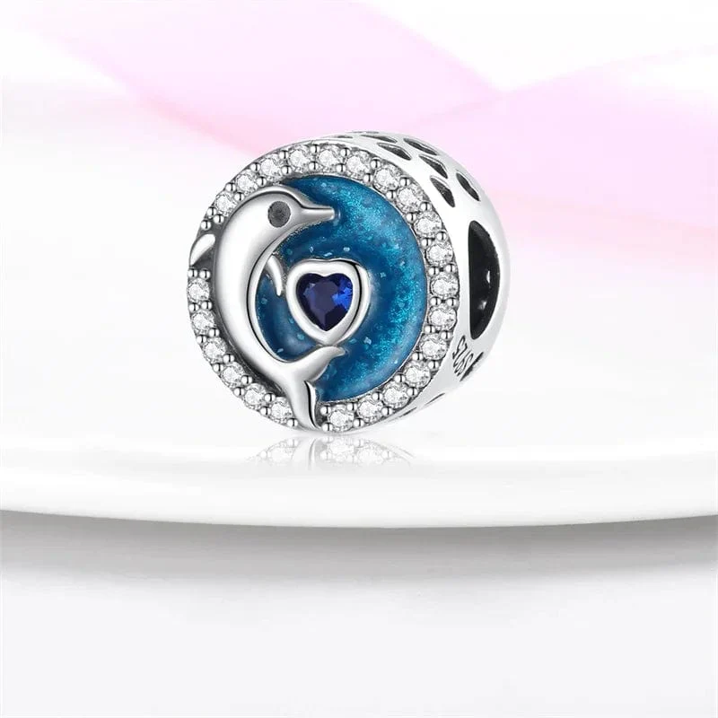 Ocean Dolphin and Heart Circle Charm - Image 3