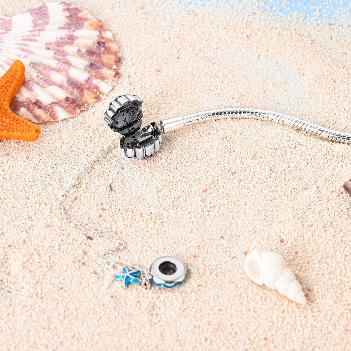 Ocean-Themed Bracelet with Blue Crystal Seashell and Starfish Charms - Image 3