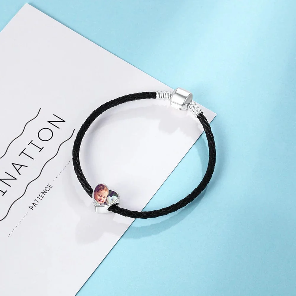 Personalized Baby Footprint Heart Photo Charm - Image 3