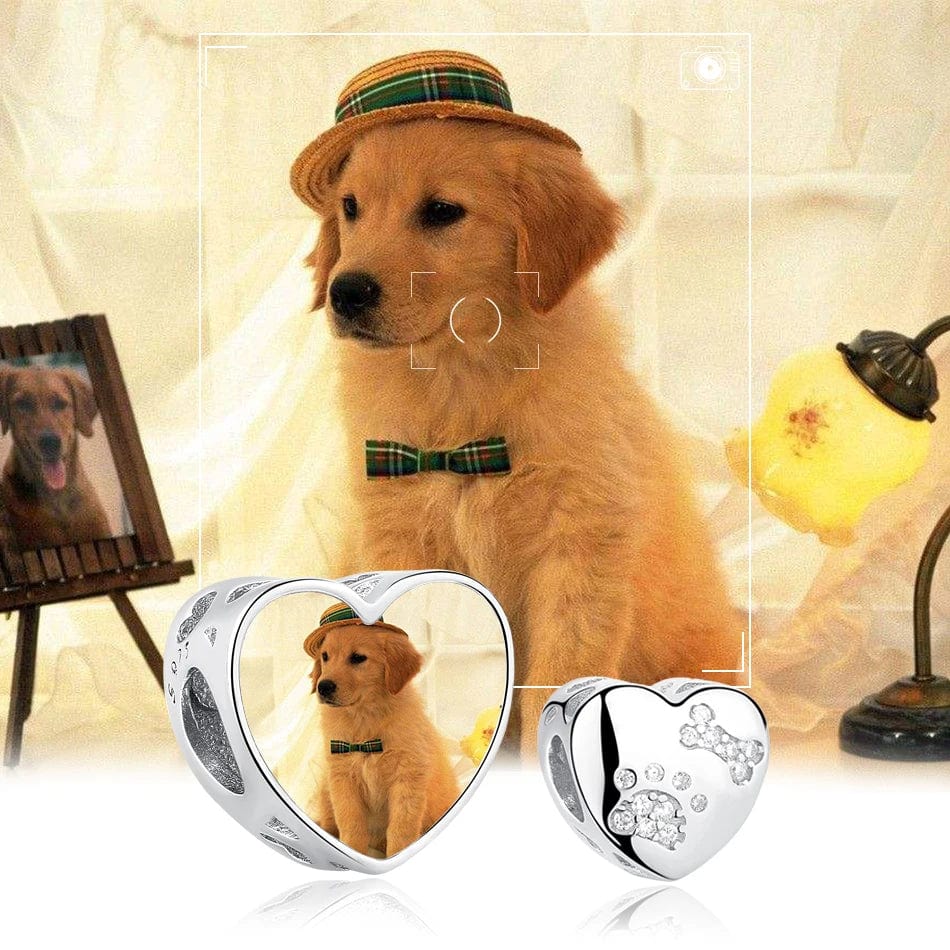 Personalized Pet Photo & Paw Print Heart Charm - Image 3