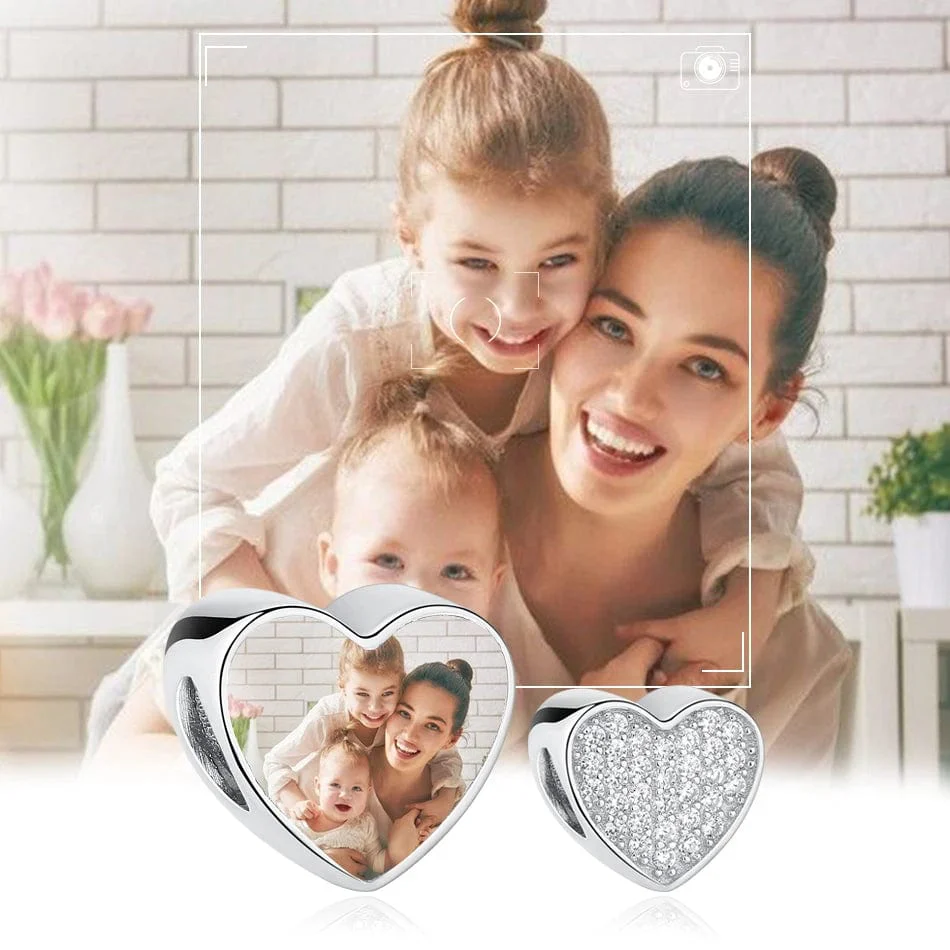 Personalized Photo & Cubic Zirconia Paved Heart Charm - Image 3